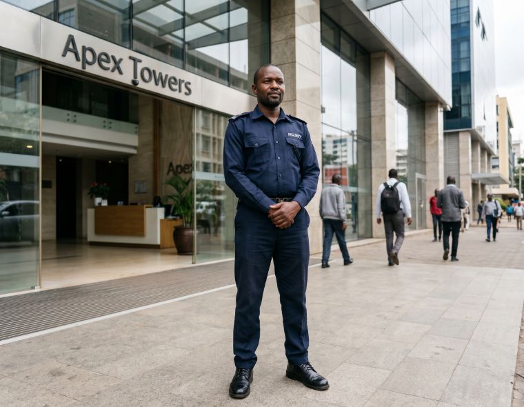 Verified security guard at a Nairobi office building